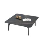 Lipida – Table basse noire, L90 x P90 x H40 cm. Métal et PVC, design contemporain.