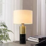 Pipuna – Lampe de chevet, base marbre + abat-jour blanc. Élégance et douceur pour votre chambre.