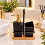 Ensemble distributeur de savon et pot à brosse à dent noir glody