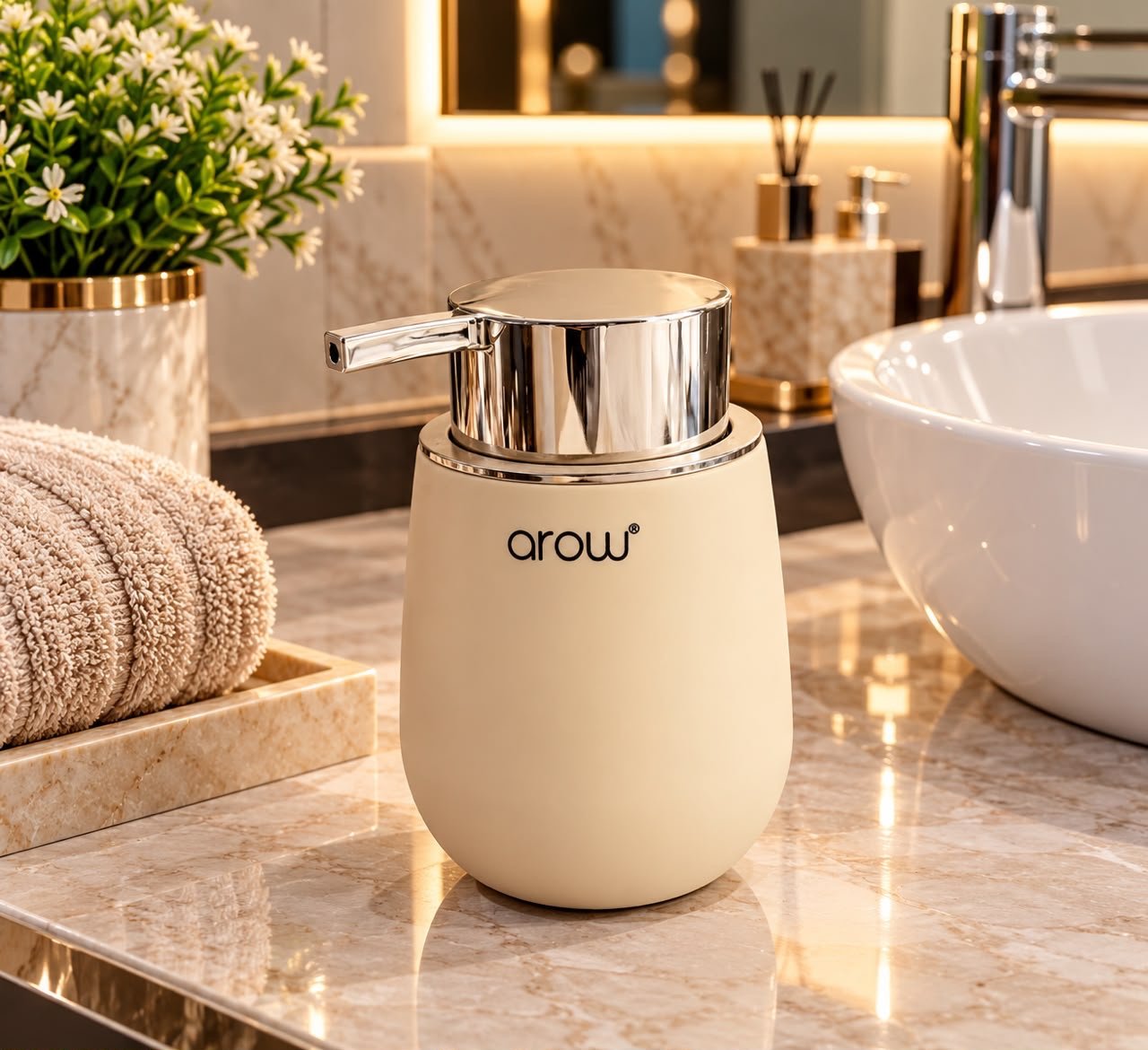 bc49aeb1-1773-4683-91ea-31a831b0da87 Small Arow beige argenté soap dispenser – Image 1